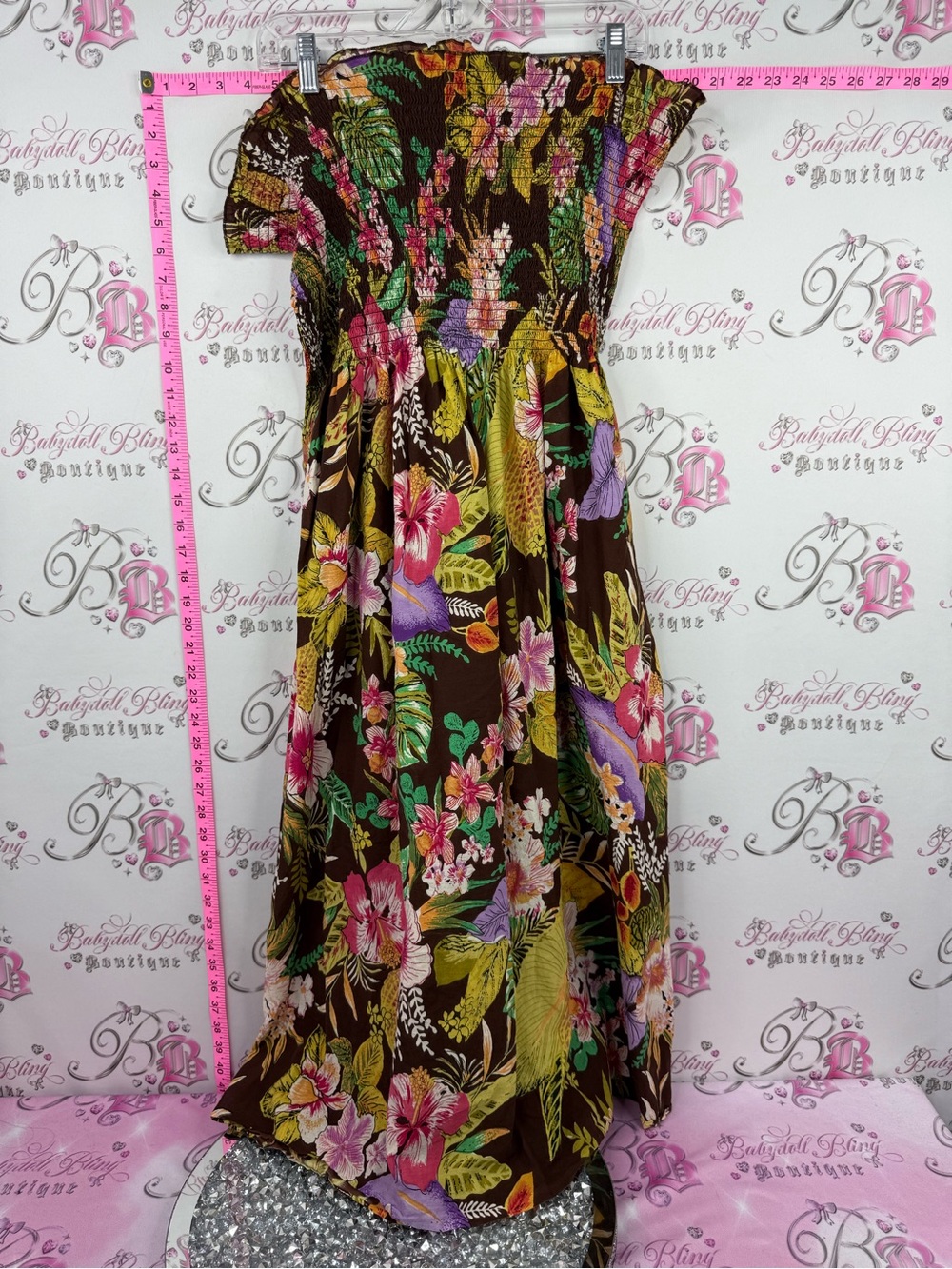 Dress or skirt Hawaii smock Floral Smocked Maxi Dress - Brown Tropical Print